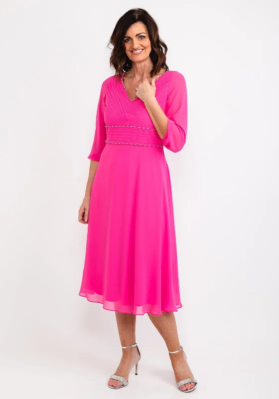 Elastic - waist midi dress for maximum comfort and flexibilityLizabella Pleated Bodice Chiffon Midi Dress, Hot Pink