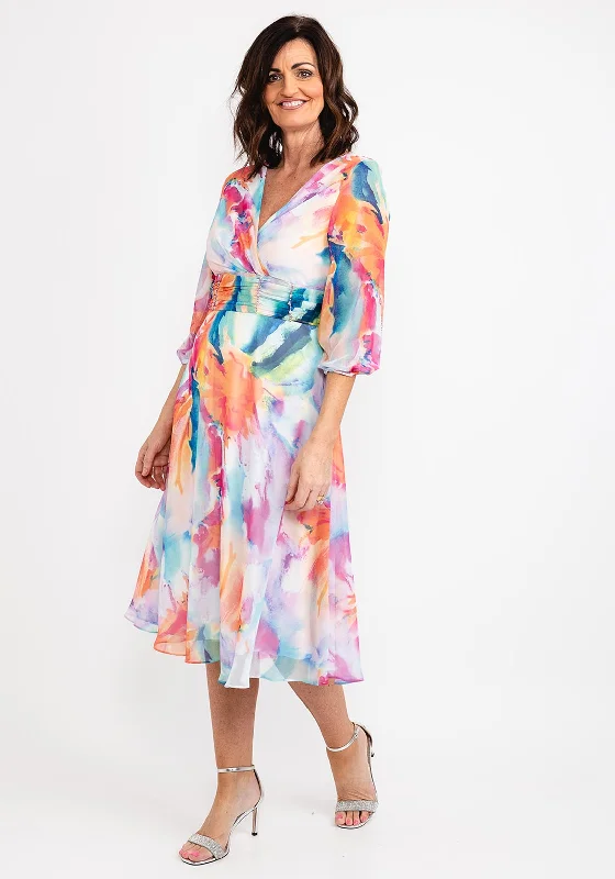 Ruffled - sleeve midi dress for a charming and playful lookLizabella Watercolour Print Chiffon Midi Dress, Multi