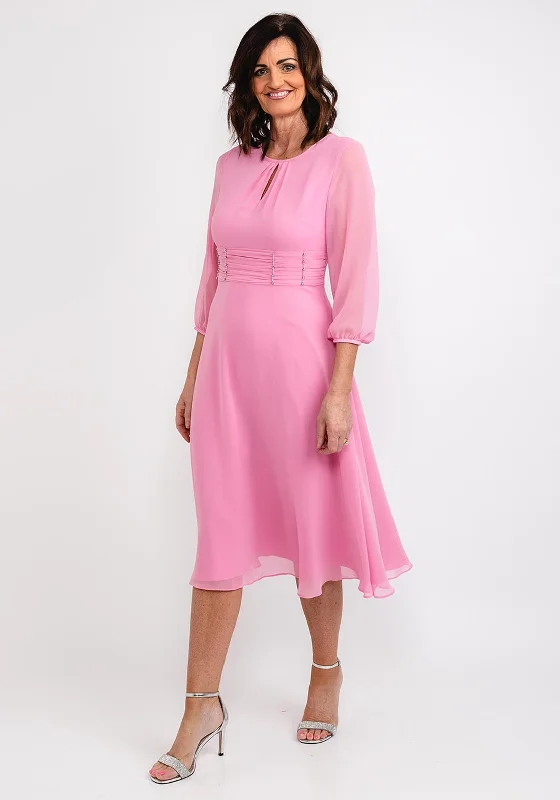 Belted midi dress to cinch the waist and enhance the figureLizabella Keyhole Chiffon Midi Dress, Rose