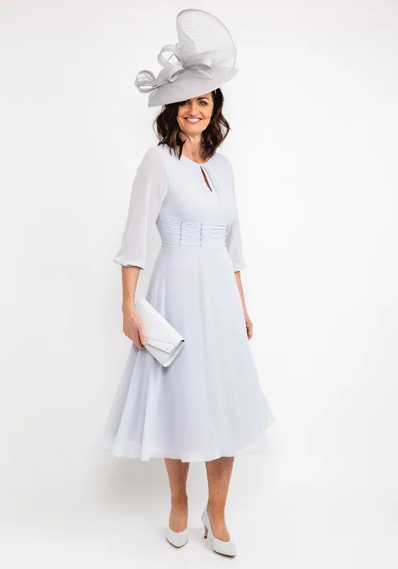 Cape - sleeve midi dress for a unique and stylish appearanceLizabella Keyhole Chiffon Midi Dress, Silver