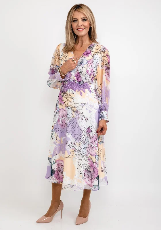 Cut - out midi dress for a daring and edgy lookLizabella Floral Chiffon Midi Dress, Lilac Multi Cut - out midi dress for a daring and edgy lookLizabella Floral Chiffon Midi Dress, Lilac Multi