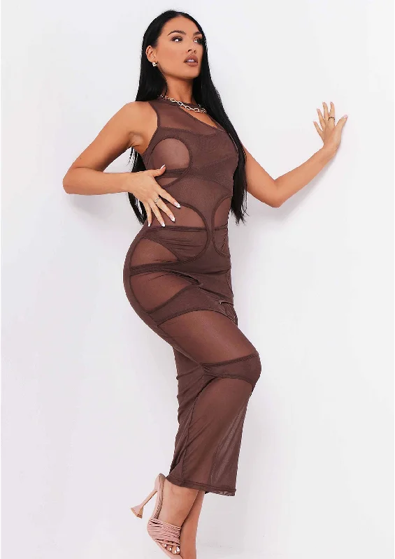 Party Dresses with Satin Trimmed Collar and Bow Back and Embroidered Skirt for Ladies' Classic and Intricate LookLucy Chocolate Mesh Cut Out Maxi Dress Party Dresses with Satin Trimmed Collar and Bow Back and Embroidered Skirt for Ladies' Classic and Intricate LookLucy Chocolate Mesh Cut Out Maxi Dress