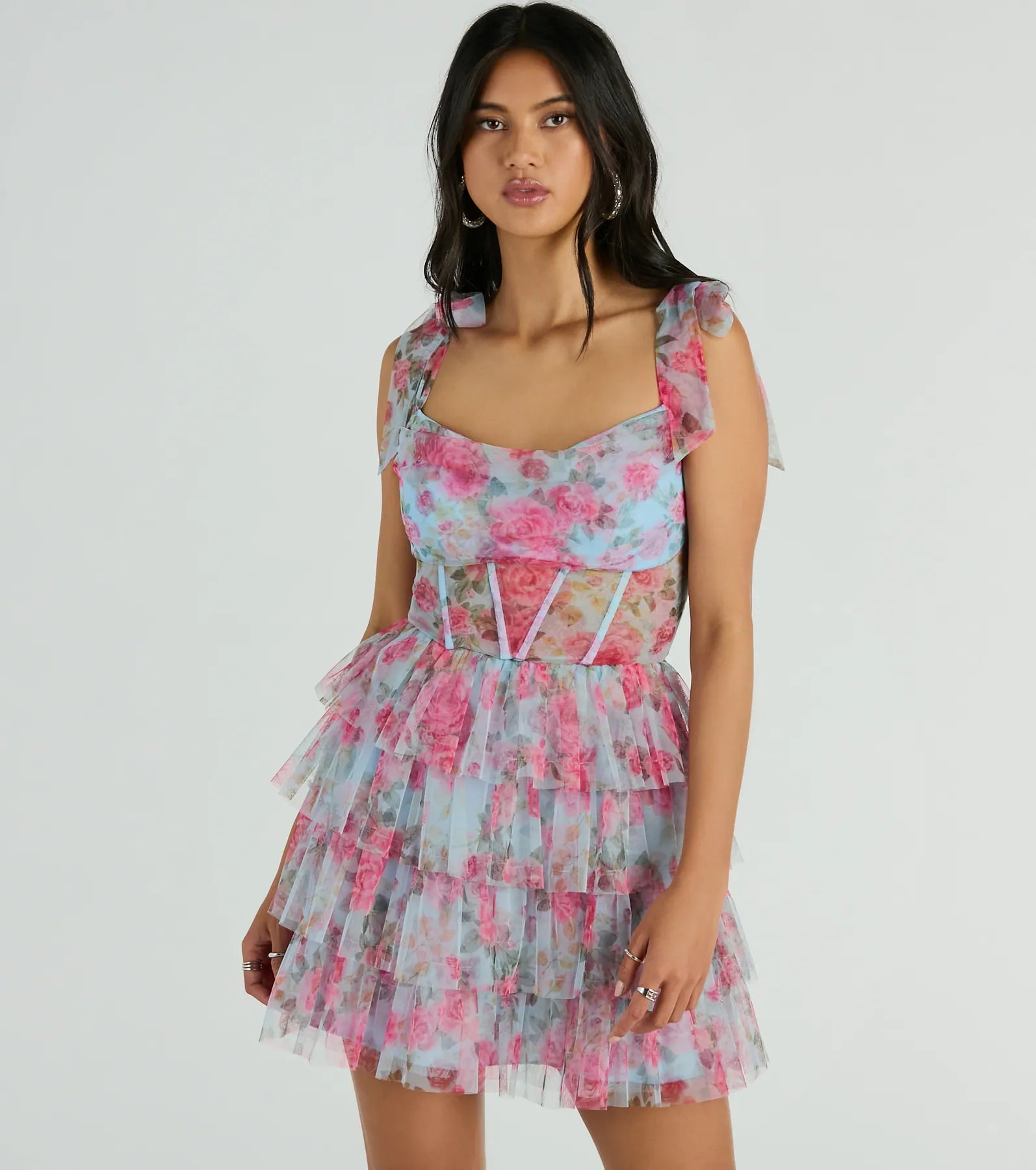 Tube Party Dresses with Sequined Belt for Ladies' Simple and Chic StyleMandy Corset Ruffle Rose Floral A-Line Party Dress Tube Party Dresses with Sequined Belt for Ladies' Simple and Chic StyleMandy Corset Ruffle Rose Floral A-Line Party Dress