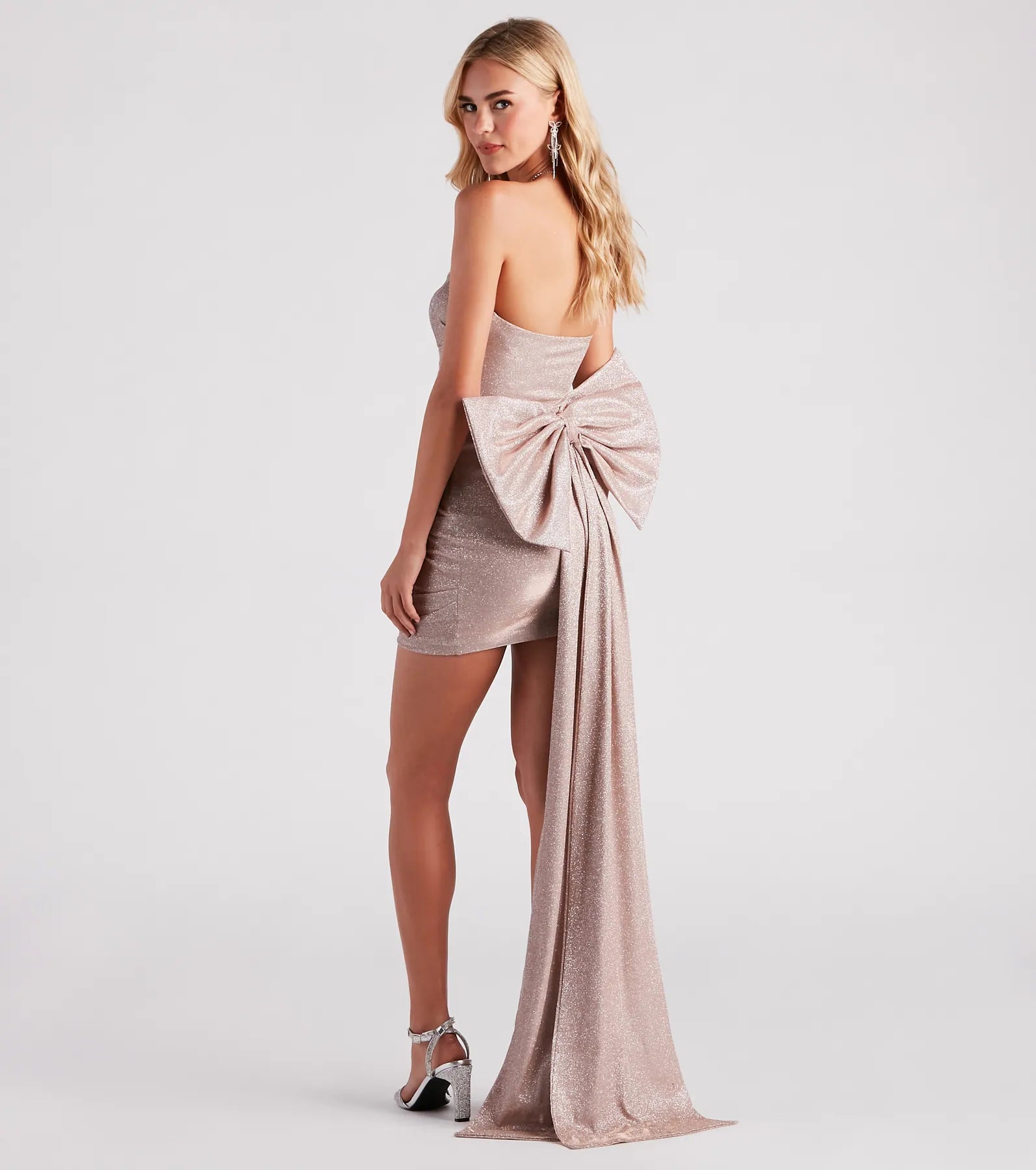 Party Dresses with Rhinestone Embellishments and Sheer Sleeves for Ladies' Luxurious and Alluring LookMarcy Glitter Bow Mini Party Dress Party Dresses with Rhinestone Embellishments and Sheer Sleeves for Ladies' Luxurious and Alluring LookMarcy Glitter Bow Mini Party Dress