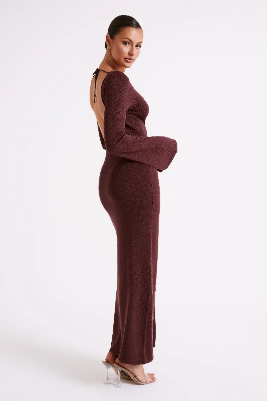 Party Dresses with Tassel Hem and Metallic Lace and Sequined Geometric Shapes for Ladies' Boho and Modern LookMarleigh Flare Sleeve Knit Maxi Dress - Dark Chocolate Party Dresses with Tassel Hem and Metallic Lace and Sequined Geometric Shapes for Ladies' Boho and Modern LookMarleigh Flare Sleeve Knit Maxi Dress - Dark Chocolate