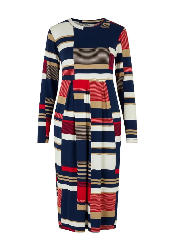 Zip - front midi dress for easy on - and - off convenienceMasai Namo Block Stripe Midi Dress, Goji Berry
