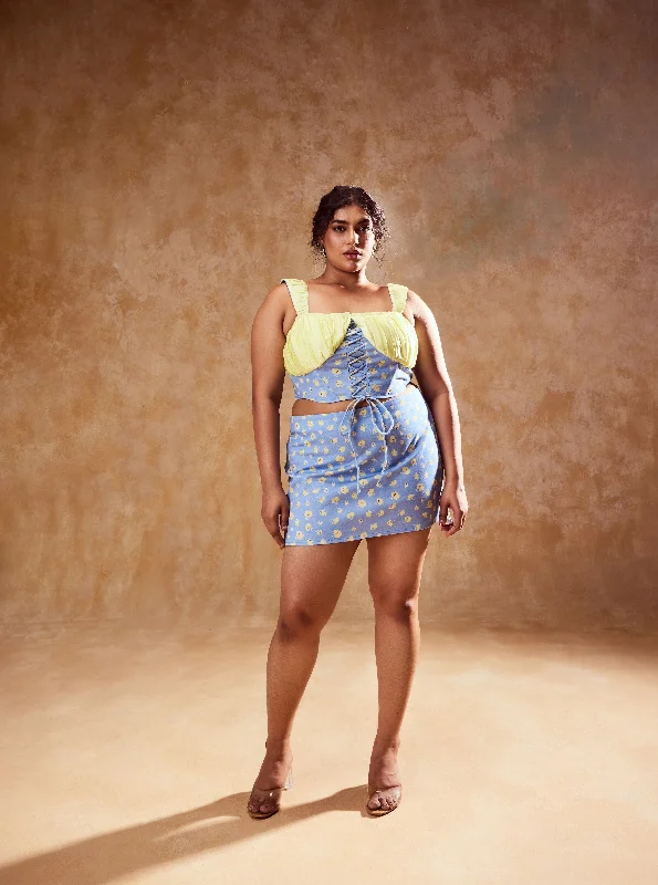 Plus Size Sequined Maxi Party Dresses for Curvy LadiesNoelia Pastel Blue and Yellow Skirt and Top Set Plus Size Sequined Maxi Party Dresses for Curvy LadiesNoelia Pastel Blue and Yellow Skirt and Top Set
