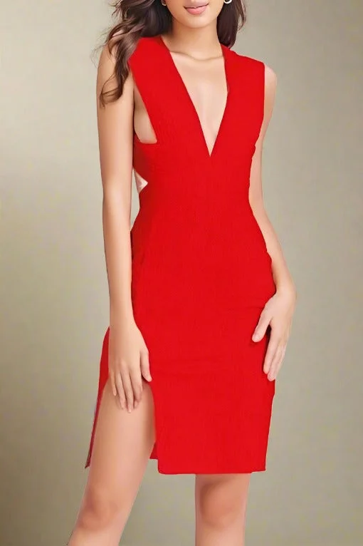 Party Dresses with Sequined Stripes and Sheer Back and Embroidered Birds for Ladies' Bold and Nature Inspired LookPia Bandage Dress - Lipstick Red Party Dresses with Sequined Stripes and Sheer Back and Embroidered Birds for Ladies' Bold and Nature Inspired LookPia Bandage Dress - Lipstick Red