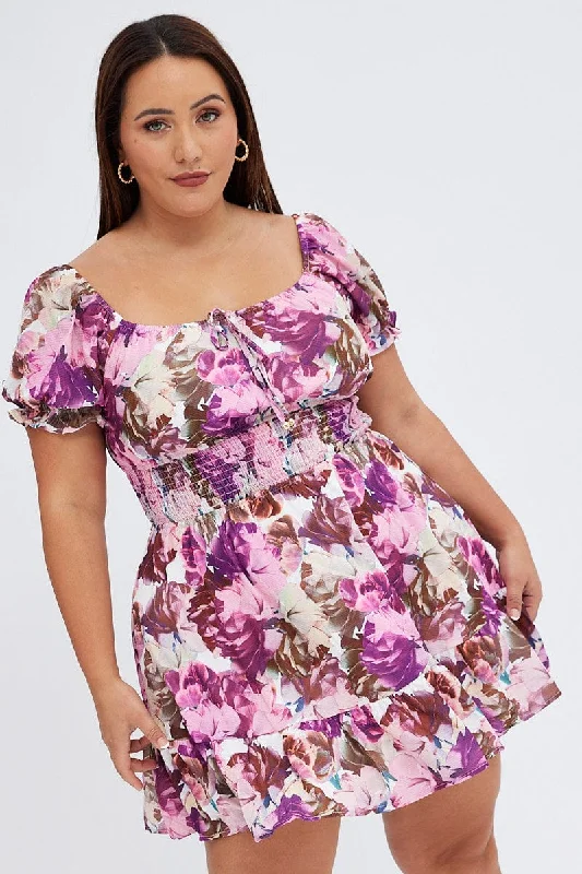 Sheath Style Velvet Party Dresses for Ladies' Evening GalasPink Floral Fit And Flare Dress Short Sleeve Gathered Bust Sheath Style Velvet Party Dresses for Ladies' Evening GalasPink Floral Fit And Flare Dress Short Sleeve Gathered Bust