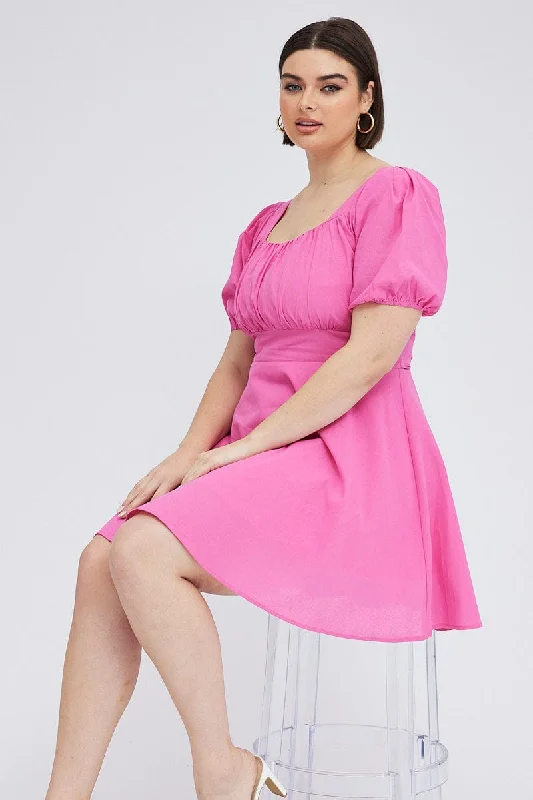 Party Dresses with Sequined Hearts and Satin and Lace Combination for Ladies' Valentine's Day Party RomancePink Mini Dress Sweetheart Neck Tie Waist Puff Sleeve Party Dresses with Sequined Hearts and Satin and Lace Combination for Ladies' Valentine's Day Party RomancePink Mini Dress Sweetheart Neck Tie Waist Puff Sleeve