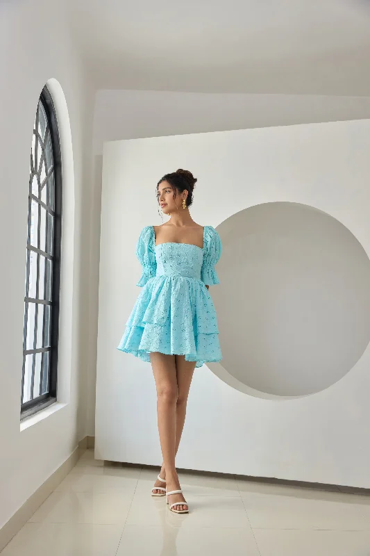 Sheath Style Velvet Party Dresses for Ladies' Evening GalasPixie Powder Blue Schiffli Puff Corset Dress Sheath Style Velvet Party Dresses for Ladies' Evening GalasPixie Powder Blue Schiffli Puff Corset Dress