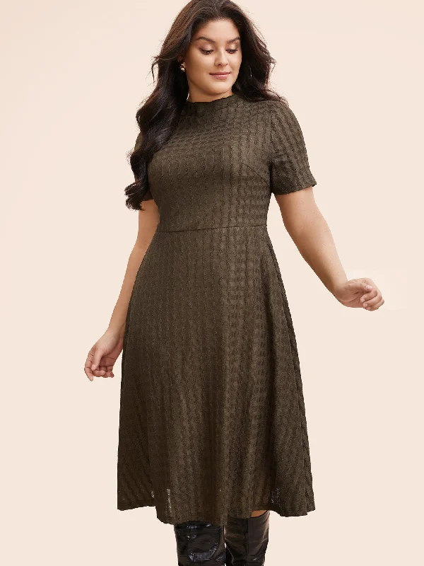 Midi dress for casual outings like hanging out with friendsPlain Textured Mock Neck Midi Dress