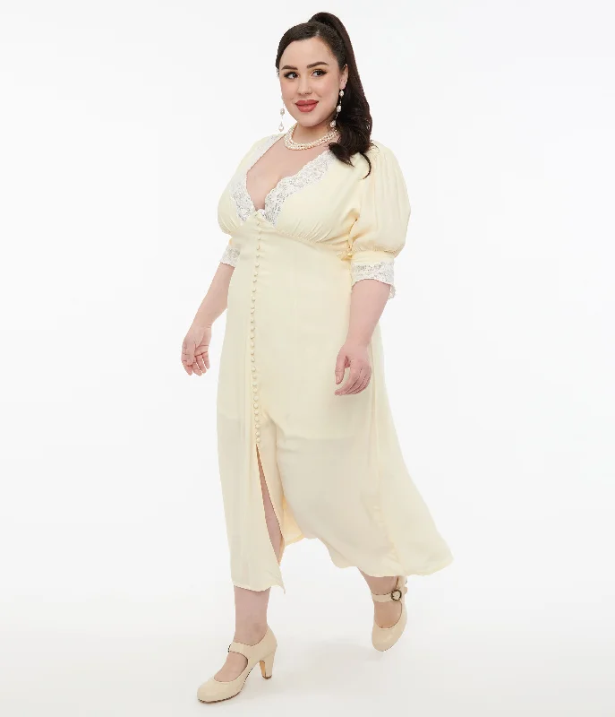 Backless midi dress for a sexy and glamorous appearancePlus Size 1930s Cream & White Lace Midi Dress
