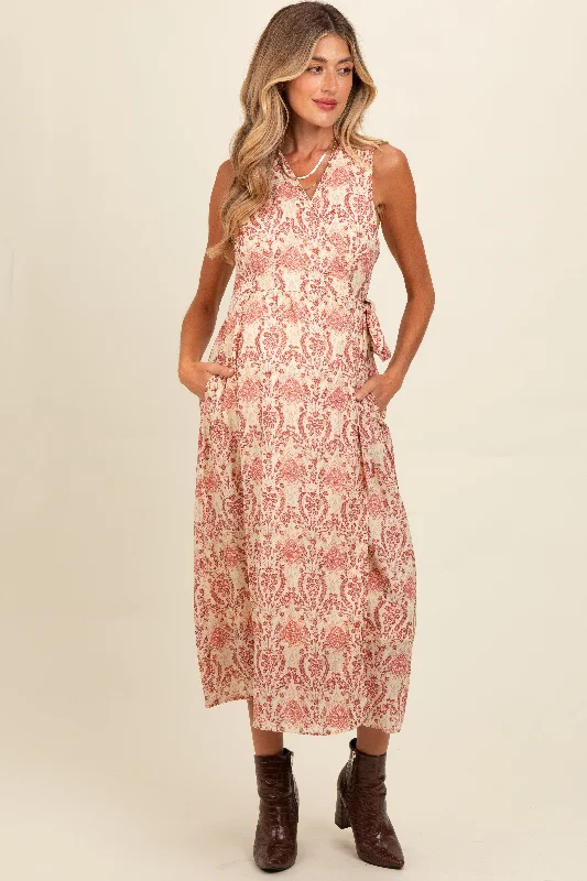 Embroidered lace midi dress for a romantic and delicate touchRed Floral Damask Wrap Maternity Midi Dress Embroidered lace midi dress for a romantic and delicate touchRed Floral Damask Wrap Maternity Midi Dress