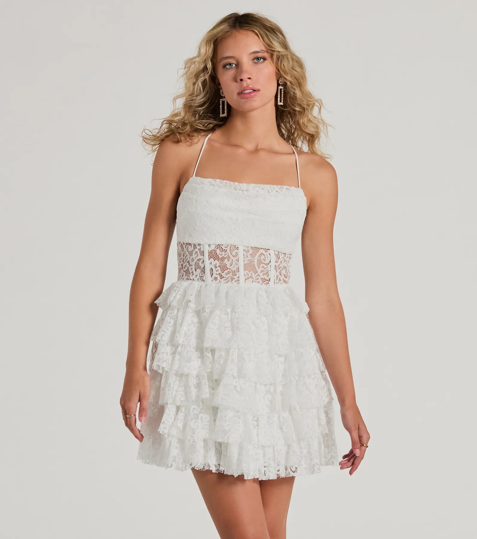 Party Dresses with Embroidered Floral Patterns and Tassel Hem for Ladies' Bohemian and Feminine LookRochelle Ruffled Sheer Lace Formal Mini Dress Party Dresses with Embroidered Floral Patterns and Tassel Hem for Ladies' Bohemian and Feminine LookRochelle Ruffled Sheer Lace Formal Mini Dress