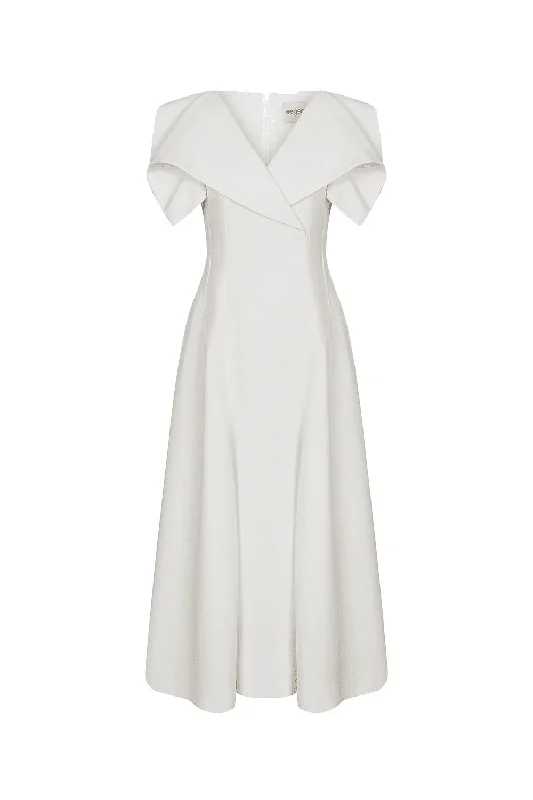 Maxi - length midi dress with a flowing silhouetteSailor A-line Cap Sleeved Ribbed Cotton Midi Dress