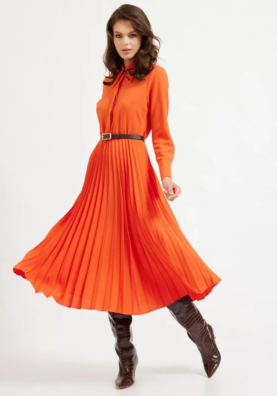 Bell - sleeve midi dress for a bohemian and stylish appearanceSetre Pleated Skirt Midi Dress, Orange Bell - sleeve midi dress for a bohemian and stylish appearanceSetre Pleated Skirt Midi Dress, Orange
