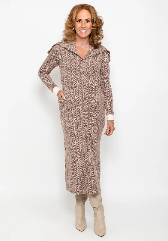 Linen midi dress for a breathable and casual summer optionSetre Knit Midi Dress, Ecru & Brown