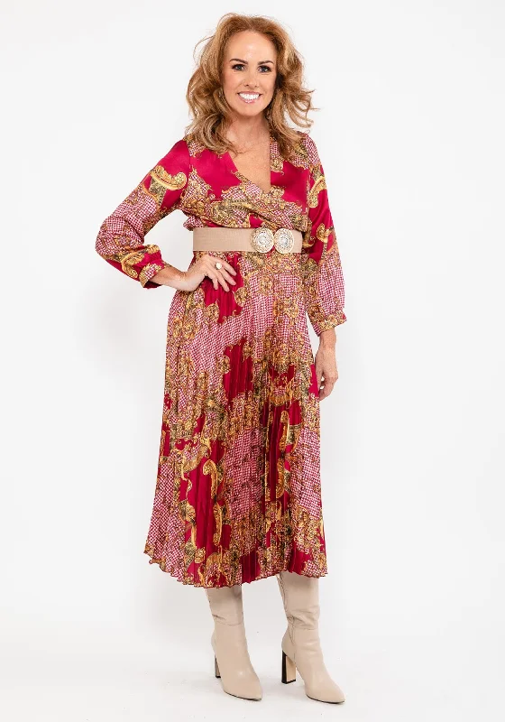 90s - inspired grunge midi dress with a casual and edgy lookSeventy1 Ornate Print Pleat Midi Dress, Cherry