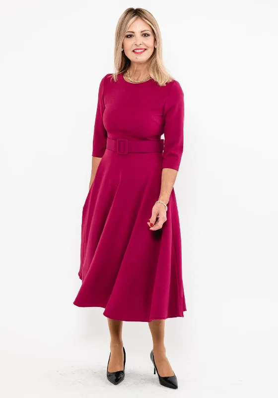 Vintage - inspired 50s midi dress with a classic silhouetteSeventy1 Belted A-Line Midi Dress, Raspberry