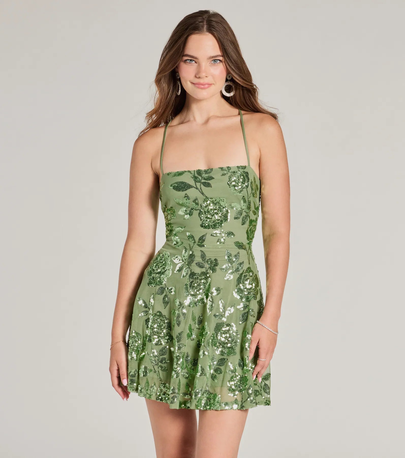 Wrap Style Party Dresses with Belt for Ladies' Comfortable and Stylish OutfitSparkling Beauty Lace-Up Floral Sequin Skater Dress Wrap Style Party Dresses with Belt for Ladies' Comfortable and Stylish OutfitSparkling Beauty Lace-Up Floral Sequin Skater Dress