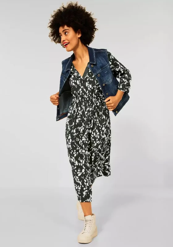 Linen midi dress for a breathable and casual summer optionStreet One Elasticated Waist Printed Midi Dress, Olive & White Linen midi dress for a breathable and casual summer optionStreet One Elasticated Waist Printed Midi Dress, Olive & White