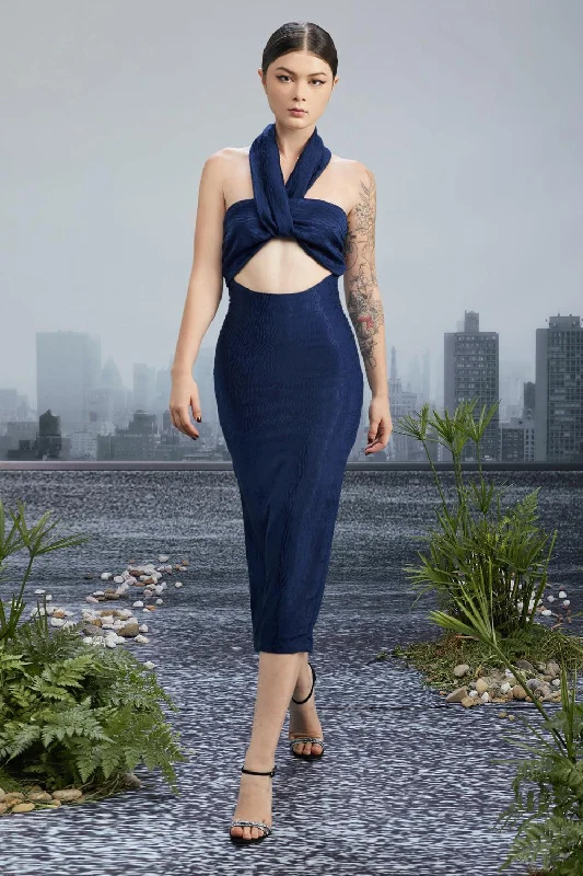 Cold - shoulder midi dress for a trendy and modern styleThe Dorph Bodycon Twisted Silk Midi Dress Cold - shoulder midi dress for a trendy and modern styleThe Dorph Bodycon Twisted Silk Midi Dress