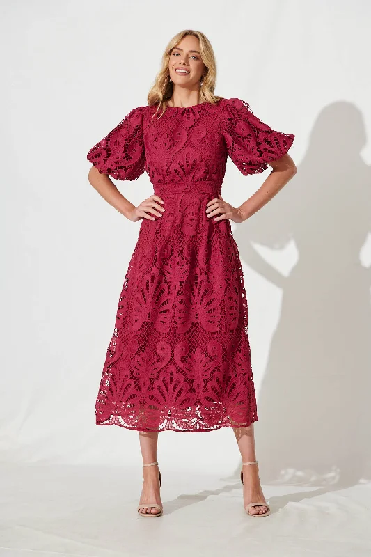 Party Dresses with Sequined Dots and Sheer Skirt for Ladies' Playful and Sultry LookTillie Lace Maxi Dress In Berry Party Dresses with Sequined Dots and Sheer Skirt for Ladies' Playful and Sultry LookTillie Lace Maxi Dress In Berry