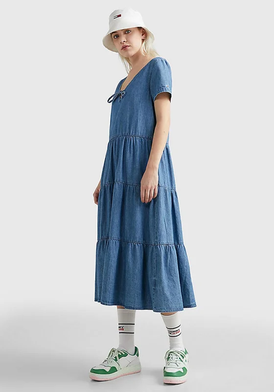 Midi dress for a night out at a club or partyTommy Jeans Womens Chambray Denim Midi Dress, Medium Denim