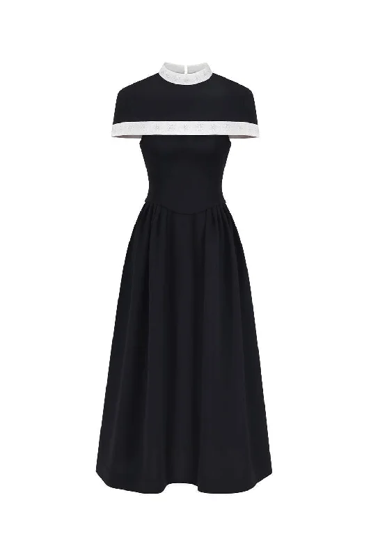 Ruched midi dress for a figure - hugging and flattering fitValentina A-line High Neck Polycotton Midi Dress Ruched midi dress for a figure - hugging and flattering fitValentina A-line High Neck Polycotton Midi Dress