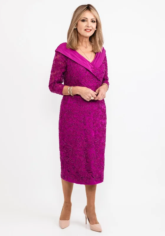 Contemporary - designed midi dress with modern detailsVeni Infantino Beaded Floral Midi Dress, Fuchsia Contemporary - designed midi dress with modern detailsVeni Infantino Beaded Floral Midi Dress, Fuchsia