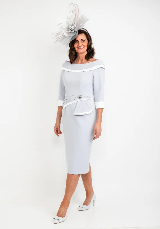 Bow - decorated midi dress for a feminine and charming lookVeni Infantino Draped Ruffle Waist Midi Dress, Silver