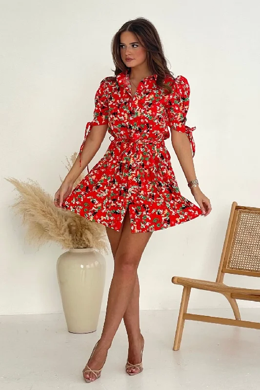 Party Dresses with Ruffled Sleeveless Top and Sequined Bodice and Tulle Skirt and Beaded Waistband for Ladies' Dramatic and Glamorous LookVictoria Red Ditsy Mini Shirt Dress Party Dresses with Ruffled Sleeveless Top and Sequined Bodice and Tulle Skirt and Beaded Waistband for Ladies' Dramatic and Glamorous LookVictoria Red Ditsy Mini Shirt Dress