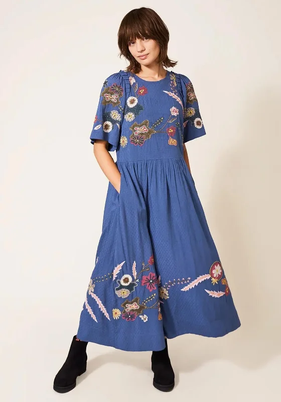 Square neck midi dress for a vintage - inspired charmWhite Stuff Pippa Embroidered Midi Dress, Blue Multi