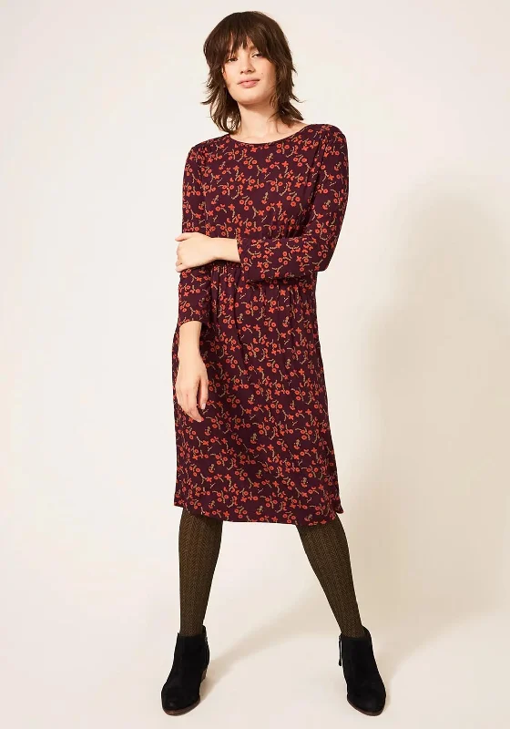 Sheer - sleeved midi dress for an alluring and glamorous effectWhite Stuff Talia Floral Midi Dress, Plum Multi