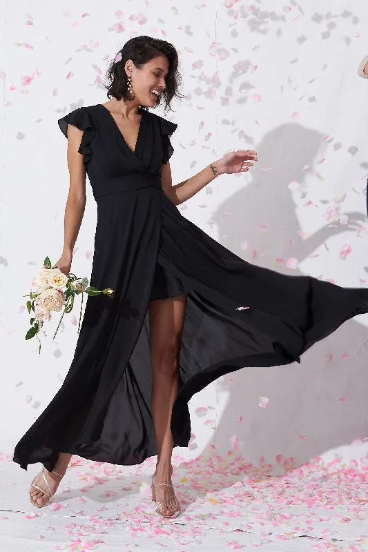 One Shoulder Party Dresses with Lace Overlay for Ladies' Sophisticated AppealWynter Chiffon Dress in Black One Shoulder Party Dresses with Lace Overlay for Ladies' Sophisticated AppealWynter Chiffon Dress in Black