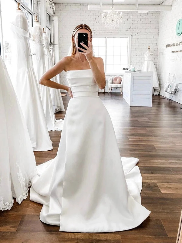 Fit - and - flare wedding dress with a big bowA-line Beach Satin Luxurious Classic High Quality Vintage Long Wedding Dresses WD401 Fit - and - flare wedding dress with a big bowA-line Beach Satin Luxurious Classic High Quality Vintage Long Wedding Dresses WD401