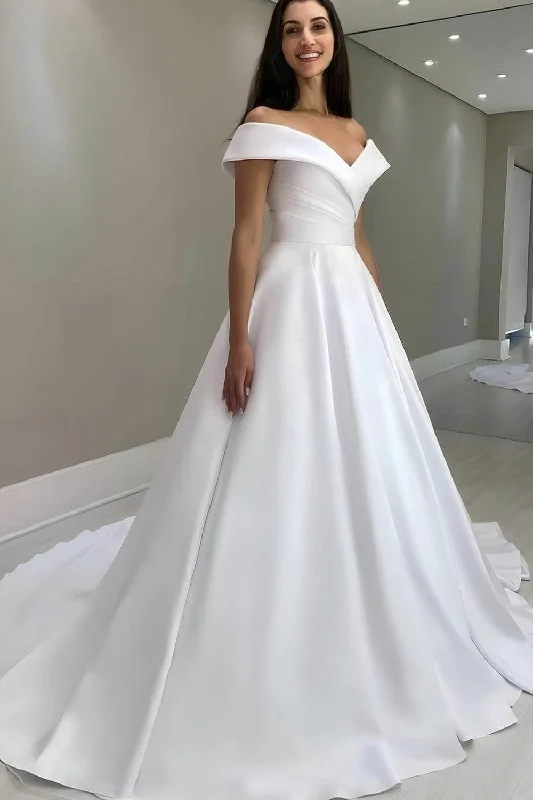 Mermaid - fit wedding dress with a trumpet skirtA-line Satin Bride Wedding Gown with Fold Off-the-shoulder Neckline Mermaid - fit wedding dress with a trumpet skirtA-line Satin Bride Wedding Gown with Fold Off-the-shoulder Neckline