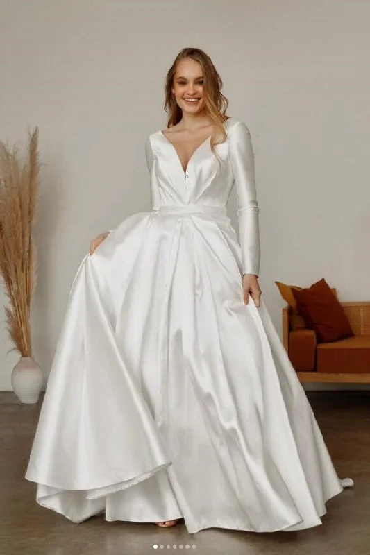 Strapless ball gown wedding dressA-line Satin Long-Sleeve Wedding Gown with V-neckline Strapless ball gown wedding dressA-line Satin Long-Sleeve Wedding Gown with V-neckline