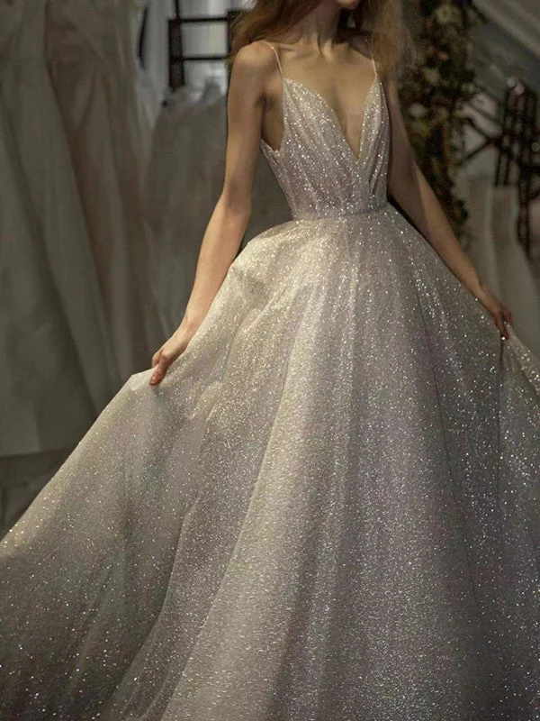 Glamorous mermaid - style wedding dressA-line Shiny 2022 Wedding Dresses, V-neck Bridal Gowns, Popular Bling Wedding Guest Dresses Glamorous mermaid - style wedding dressA-line Shiny 2022 Wedding Dresses, V-neck Bridal Gowns, Popular Bling Wedding Guest Dresses