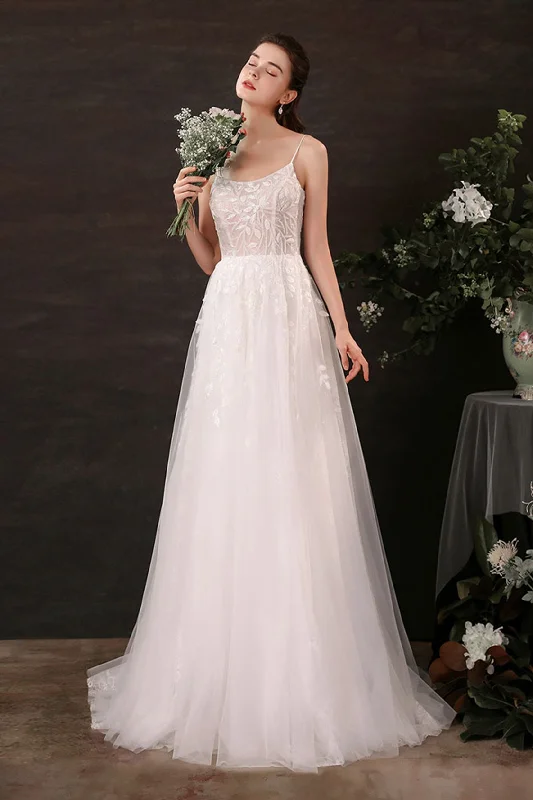 Dark - colored wedding dress for a mysterious brideA-Line Sweep-Brush Train Lace Tulle Wedding Dress CW2684 Dark - colored wedding dress for a mysterious brideA-Line Sweep-Brush Train Lace Tulle Wedding Dress CW2684