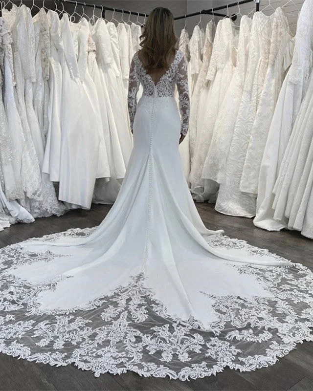 Modest - style wedding dress for a conservative brideLong Sleeves Mermaid Wedding Dress Lace Train Modest - style wedding dress for a conservative brideLong Sleeves Mermaid Wedding Dress Lace Train