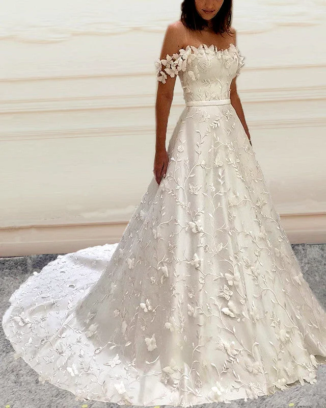 Dark - colored wedding dress for a mysterious bridePrincess Wedding Dress Butterfly Lace Embroidery Off Shoulder Dark - colored wedding dress for a mysterious bridePrincess Wedding Dress Butterfly Lace Embroidery Off Shoulder