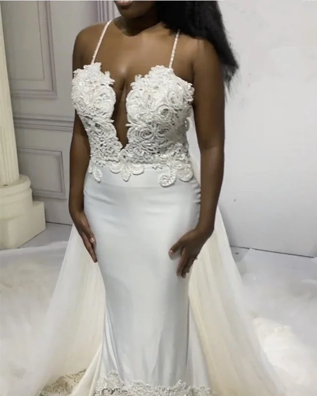 Beach - appropriate short wedding dressLace Sweetheart Mermaid Wedding Dress Removable Train Beach - appropriate short wedding dressLace Sweetheart Mermaid Wedding Dress Removable Train