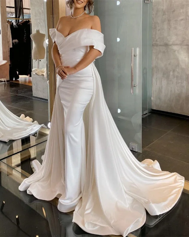 Ballroom - ready luxury wedding dressMermaid Off The Shoulder Wedding Dress Satin Sweep Train Ballroom - ready luxury wedding dressMermaid Off The Shoulder Wedding Dress Satin Sweep Train