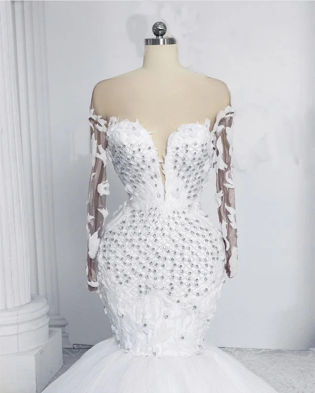 Disney - princess - inspired wedding dressIllusion Neck Wedding Dress Mermaid Long Sleeves Disney - princess - inspired wedding dressIllusion Neck Wedding Dress Mermaid Long Sleeves