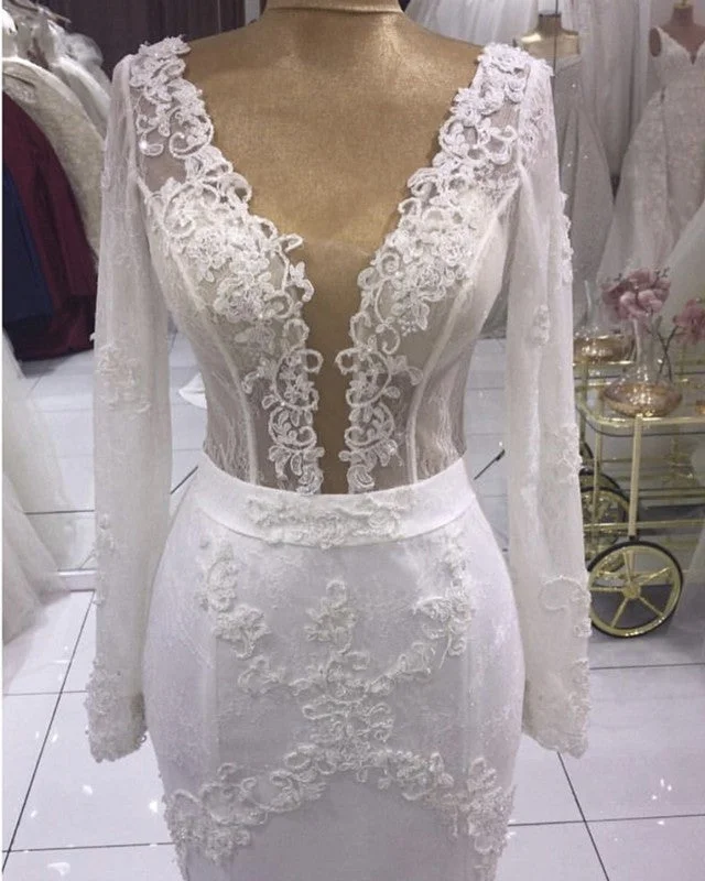 Lace - up back wedding dress for a customizable fitSheer Corset Mermaid Wedding Dress Long Sleeves Lace Appliques Lace - up back wedding dress for a customizable fitSheer Corset Mermaid Wedding Dress Long Sleeves Lace Appliques