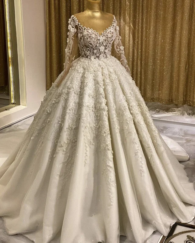 Graceful long - train wedding dressLuxurious Lace Embroidery Wedding Dresses Long Sleeves Sheer Neck Graceful long - train wedding dressLuxurious Lace Embroidery Wedding Dresses Long Sleeves Sheer Neck