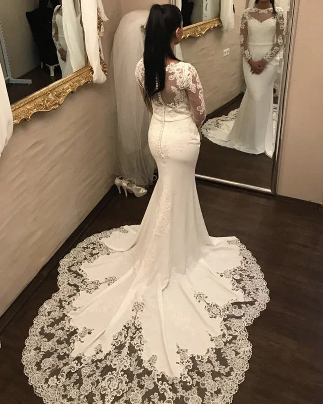 Drop - waist 1920s - style wedding dressLong Sleeves Mermaid Wedding Dress Lace Sweep Train Drop - waist 1920s - style wedding dressLong Sleeves Mermaid Wedding Dress Lace Sweep Train
