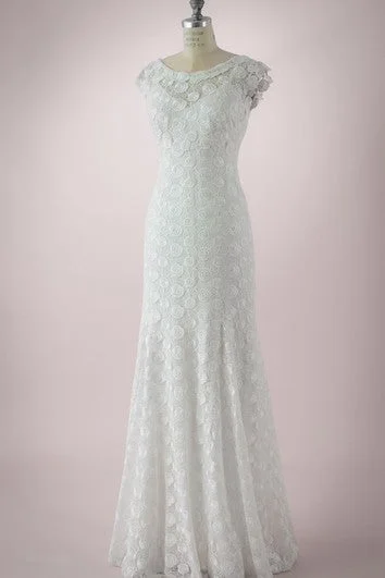 Empire - waisted tea - length wedding dressBateau-Neck Graceful Cap-Sleeved Floor-Length V Back Dress Empire - waisted tea - length wedding dressBateau-Neck Graceful Cap-Sleeved Floor-Length V Back Dress